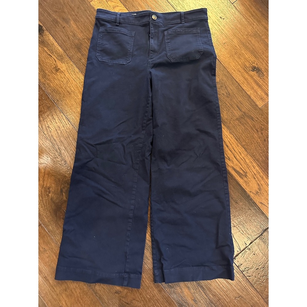 Loft The Palmer Wide Leg Pants Navy Blue Cotton Blend Size 12 High Rise Pockets